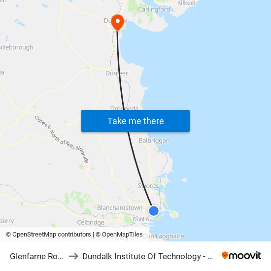 Glenfarne Road to Dundalk Institute Of Technology - Dkit map
