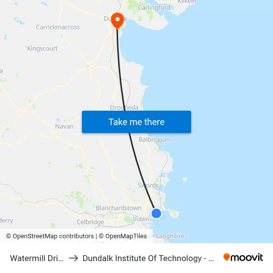 Watermill Drive to Dundalk Institute Of Technology - Dkit map