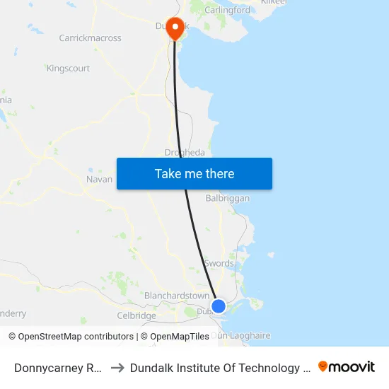 Donnycarney Rd to Dundalk Institute Of Technology - Dkit map