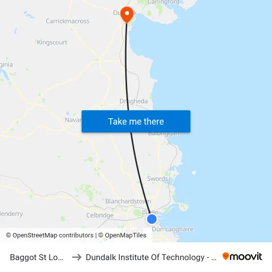 Baggot St Lower to Dundalk Institute Of Technology - Dkit map