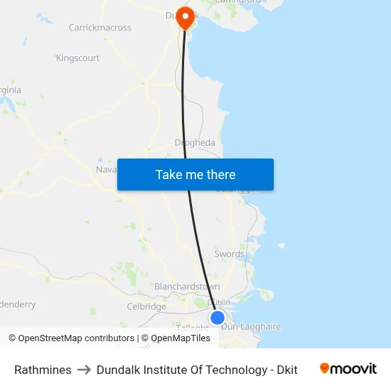 Rathmines to Dundalk Institute Of Technology - Dkit map