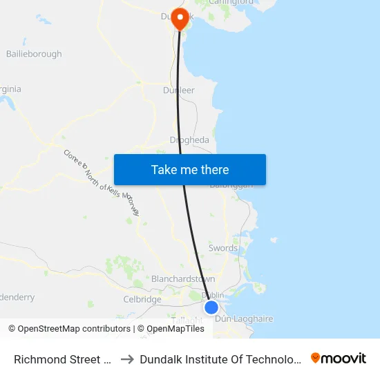Richmond Street South to Dundalk Institute Of Technology - Dkit map