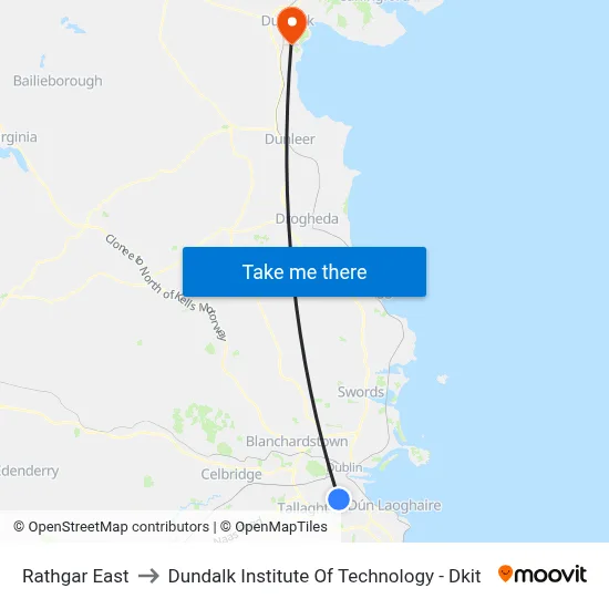 Rathgar East to Dundalk Institute Of Technology - Dkit map