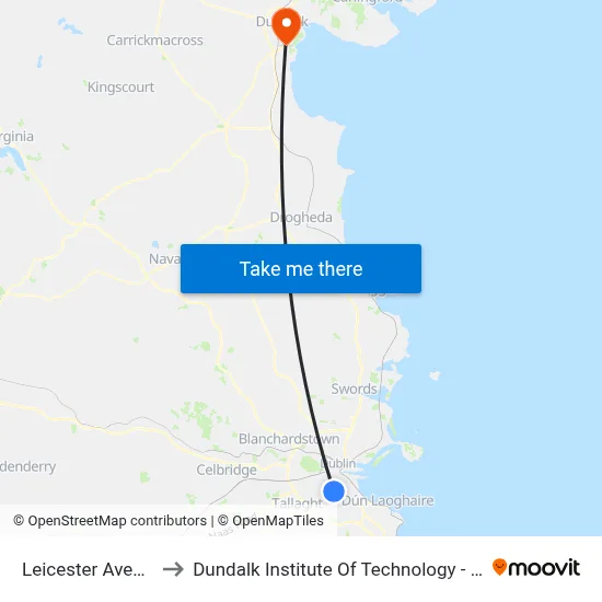 Leicester Avenue to Dundalk Institute Of Technology - Dkit map