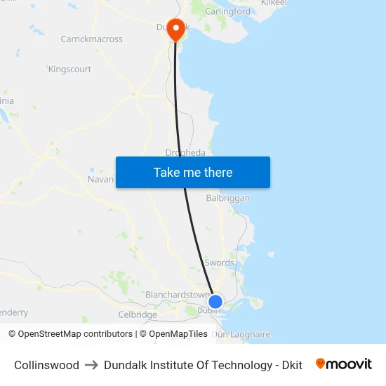 Collinswood to Dundalk Institute Of Technology - Dkit map
