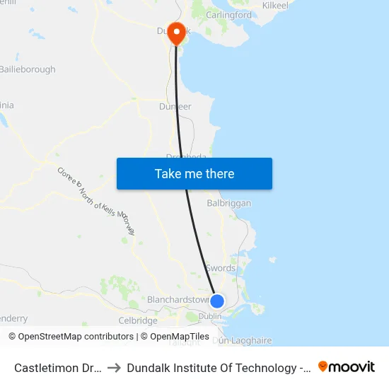 Castletimon Drive to Dundalk Institute Of Technology - Dkit map
