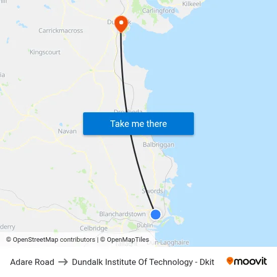 Adare Road to Dundalk Institute Of Technology - Dkit map