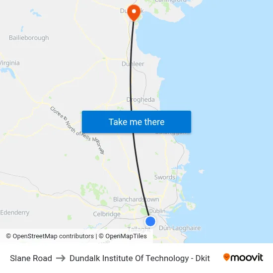 Slane Road to Dundalk Institute Of Technology - Dkit map