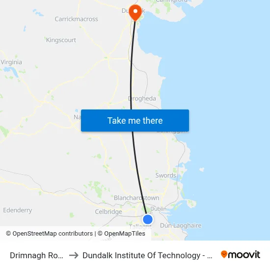 Drimnagh Rd to Dundalk Institute Of Technology - Dkit map