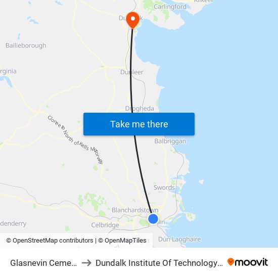Glasnevin Cemetery to Dundalk Institute Of Technology - Dkit map