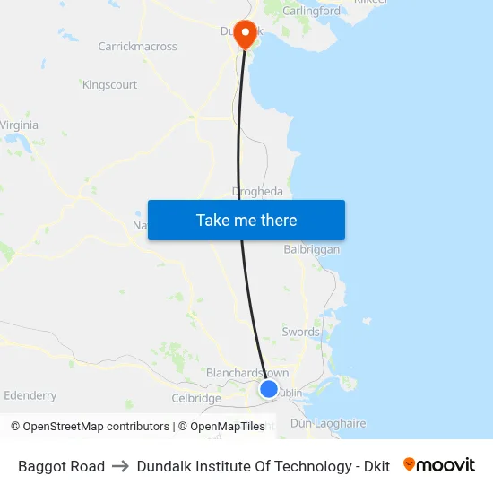 Baggot Road to Dundalk Institute Of Technology - Dkit map