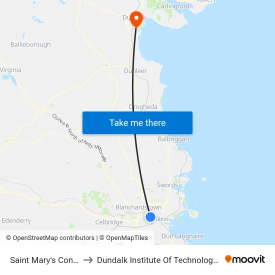 Saint Mary's Convent to Dundalk Institute Of Technology - Dkit map