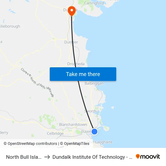 North Bull Island to Dundalk Institute Of Technology - Dkit map