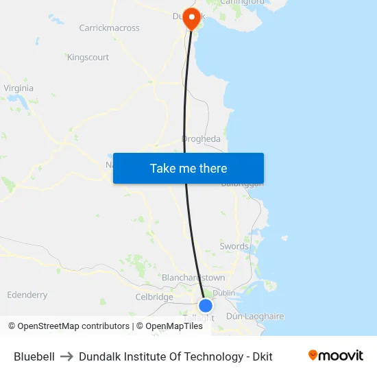 Bluebell to Dundalk Institute Of Technology - Dkit map