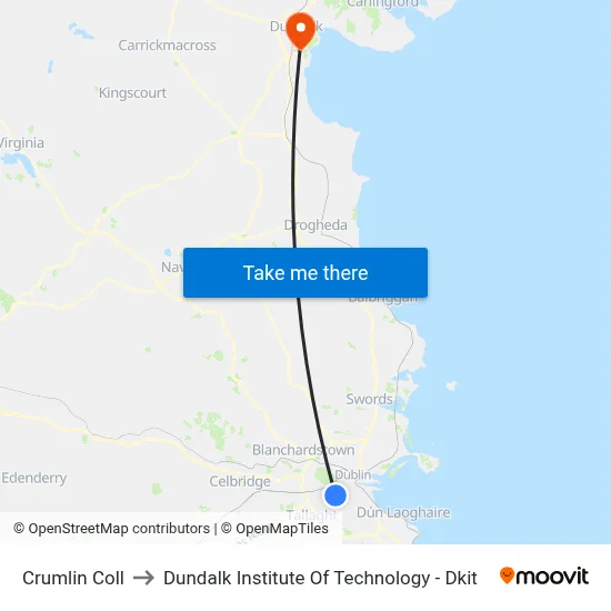Crumlin Coll to Dundalk Institute Of Technology - Dkit map