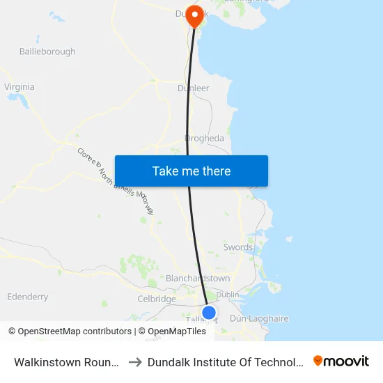 Walkinstown Roundabout to Dundalk Institute Of Technology - Dkit map