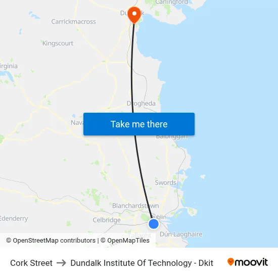 Cork Street to Dundalk Institute Of Technology - Dkit map