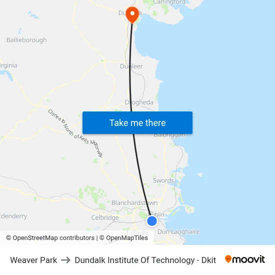 Weaver Park to Dundalk Institute Of Technology - Dkit map