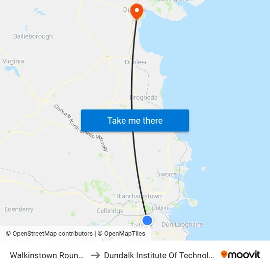Walkinstown Roundabout to Dundalk Institute Of Technology - Dkit map
