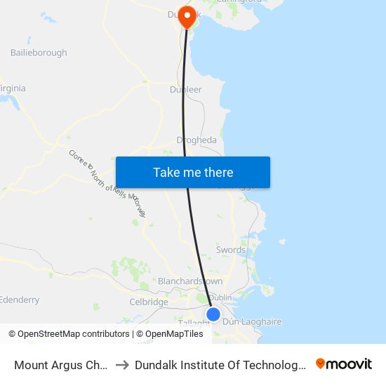 Mount Argus Church to Dundalk Institute Of Technology - Dkit map