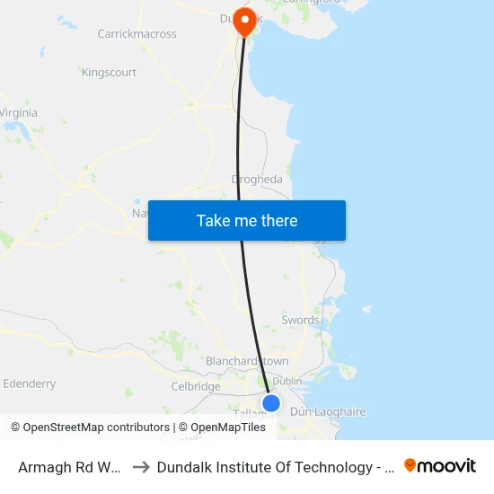 Armagh Rd West to Dundalk Institute Of Technology - Dkit map
