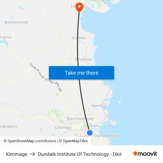 Kimmage to Dundalk Institute Of Technology - Dkit map