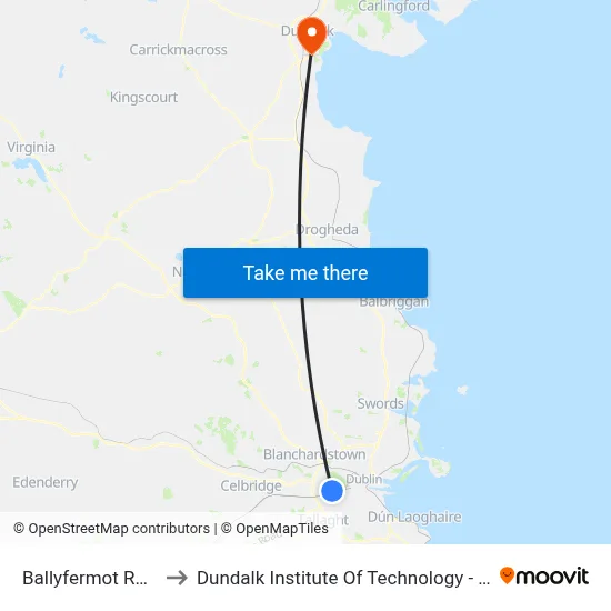 Ballyfermot Road to Dundalk Institute Of Technology - Dkit map
