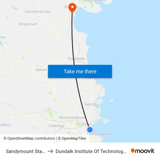 Sandymount Station to Dundalk Institute Of Technology - Dkit map