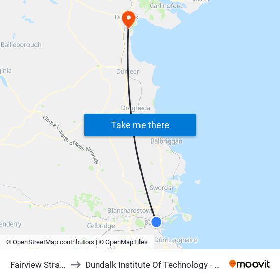 Fairview Strand to Dundalk Institute Of Technology - Dkit map