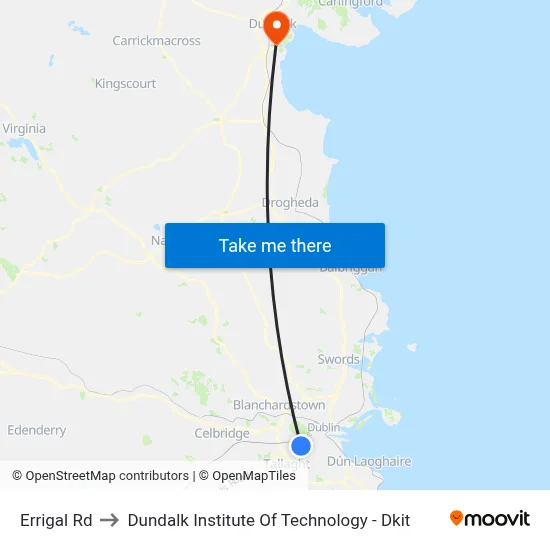 Errigal Rd to Dundalk Institute Of Technology - Dkit map