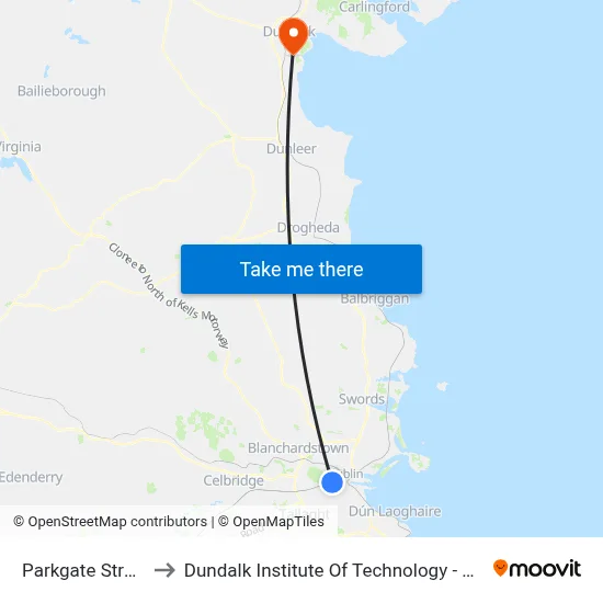 Parkgate Street to Dundalk Institute Of Technology - Dkit map