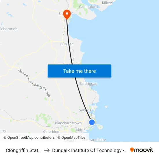 Clongriffin Station to Dundalk Institute Of Technology - Dkit map