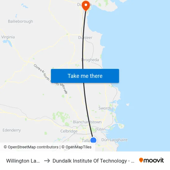 Willington Lawn to Dundalk Institute Of Technology - Dkit map