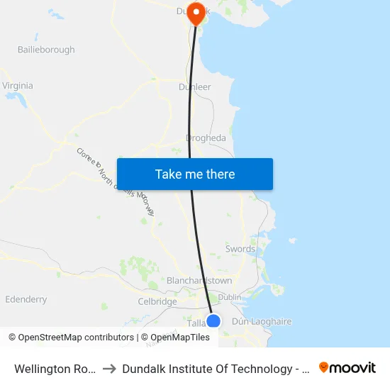 Wellington Road to Dundalk Institute Of Technology - Dkit map