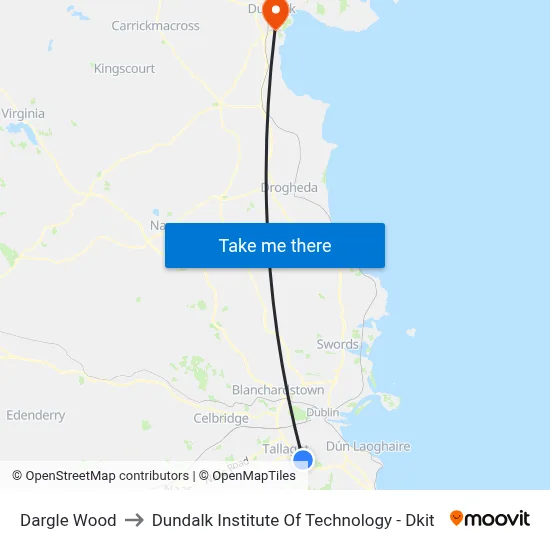 Dargle Wood to Dundalk Institute Of Technology - Dkit map