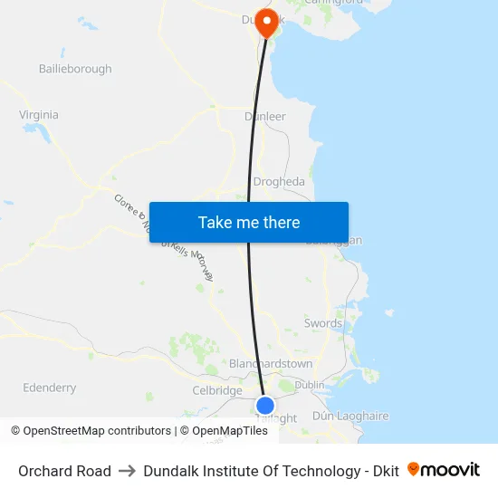 Orchard Road to Dundalk Institute Of Technology - Dkit map