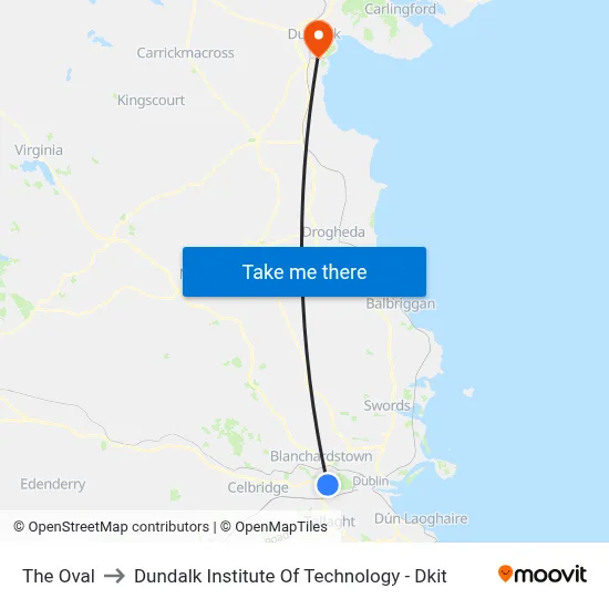 The Oval to Dundalk Institute Of Technology - Dkit map