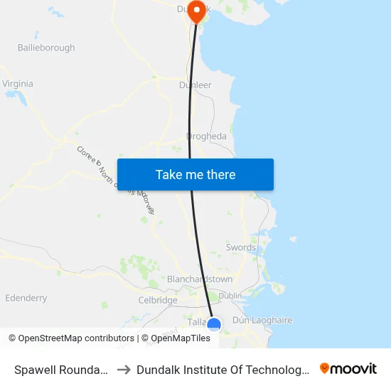 Spawell Roundabout to Dundalk Institute Of Technology - Dkit map
