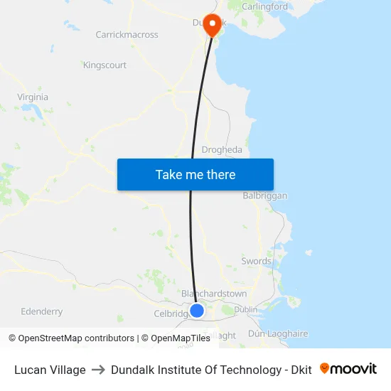 Lucan Village to Dundalk Institute Of Technology - Dkit map