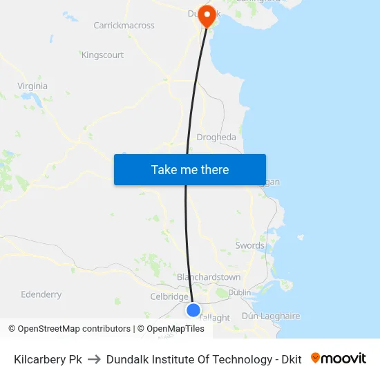 Kilcarbery Pk to Dundalk Institute Of Technology - Dkit map