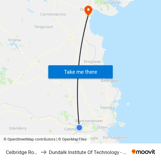 Celbridge Road to Dundalk Institute Of Technology - Dkit map