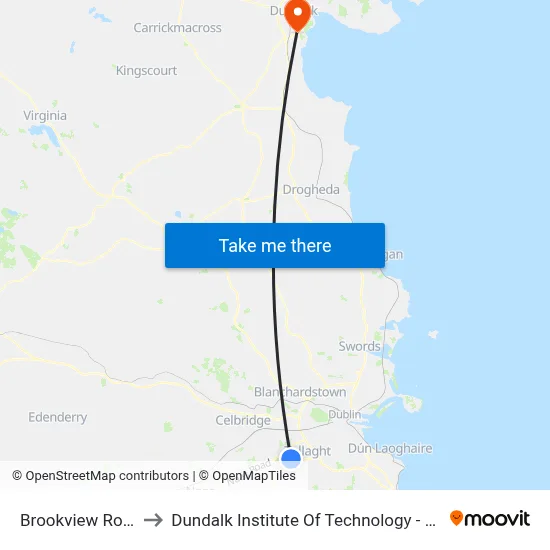 Brookview Road to Dundalk Institute Of Technology - Dkit map