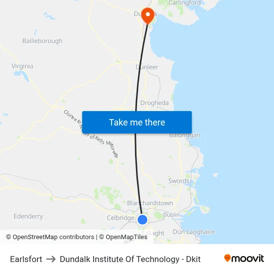 Earlsfort to Dundalk Institute Of Technology - Dkit map