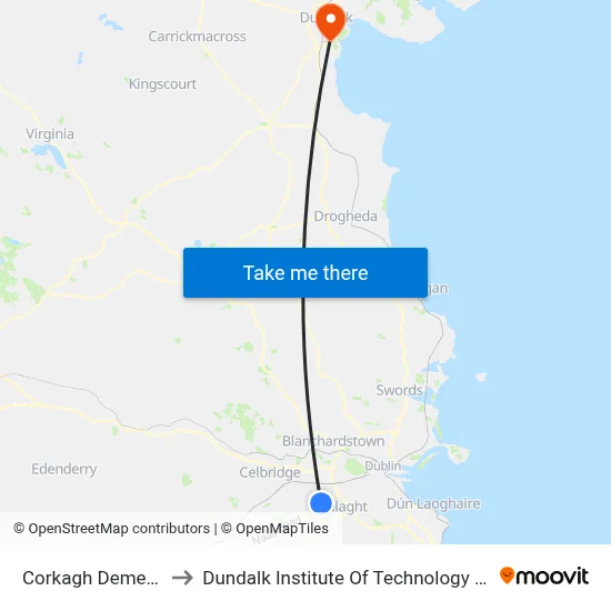 Corkagh Demesne to Dundalk Institute Of Technology - Dkit map