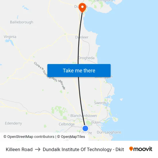 Killeen Road to Dundalk Institute Of Technology - Dkit map