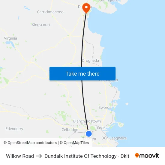 Willow Road to Dundalk Institute Of Technology - Dkit map