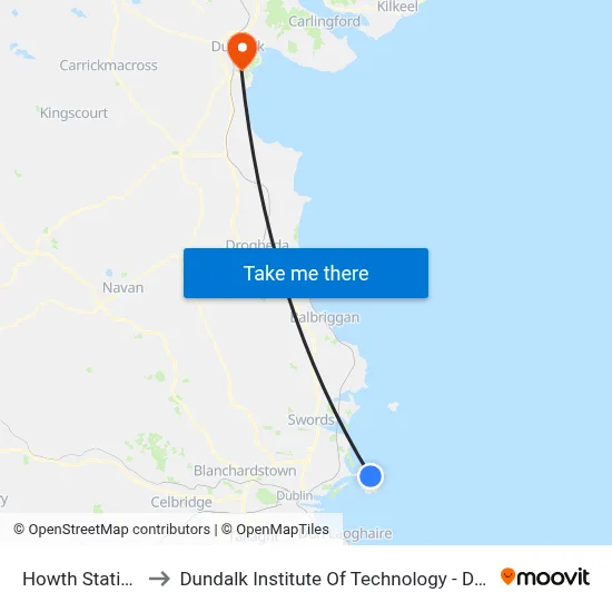 Howth Station to Dundalk Institute Of Technology - Dkit map