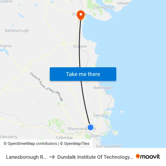 Lanesborough Road to Dundalk Institute Of Technology - Dkit map