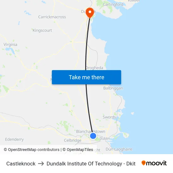 Castleknock to Dundalk Institute Of Technology - Dkit map