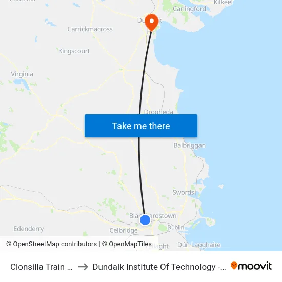 Clonsilla Train Stn to Dundalk Institute Of Technology - Dkit map
